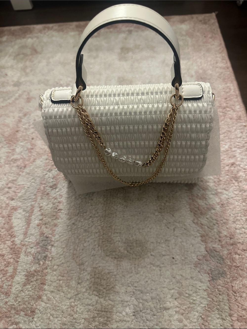 Aldo Cream Woven Top-Handle Bag with Gold Chain - Picture 2 of 6